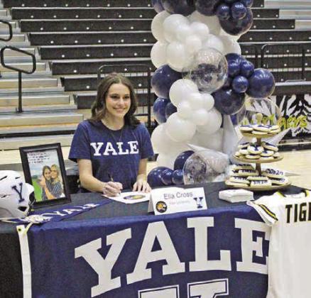Mount Pleasant softball player Ella Cross signed her letter of intent last week to continue her athletic career at Yale. The Bulldogs play in the Ivy League and finished last season 20-23. COURTESY PHOTO