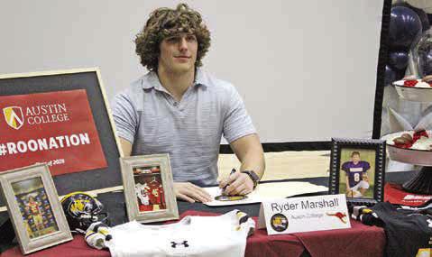 Tiger football player Ryder Marshall signed his letter of intent with Austin College in Sherman. The Kangaroos are part of the Southern Collegiate Athletic Conference of NCAA Division III and went 1-9 last season. COURTESY PHOTO