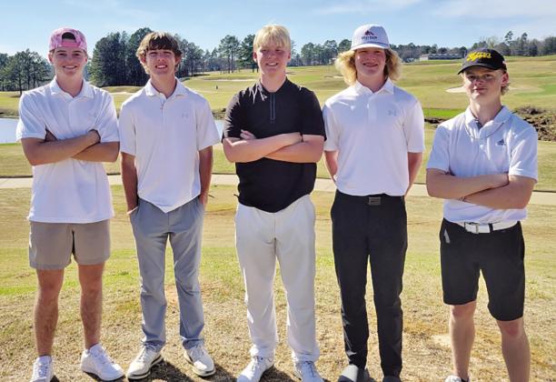 Tiger golf team members at the Twisted 54 (L to R) Owen Green, Braiden Merryman, Jacob Baker, Hogan Horn, and Brandon Carter COURTESY PHOTO
